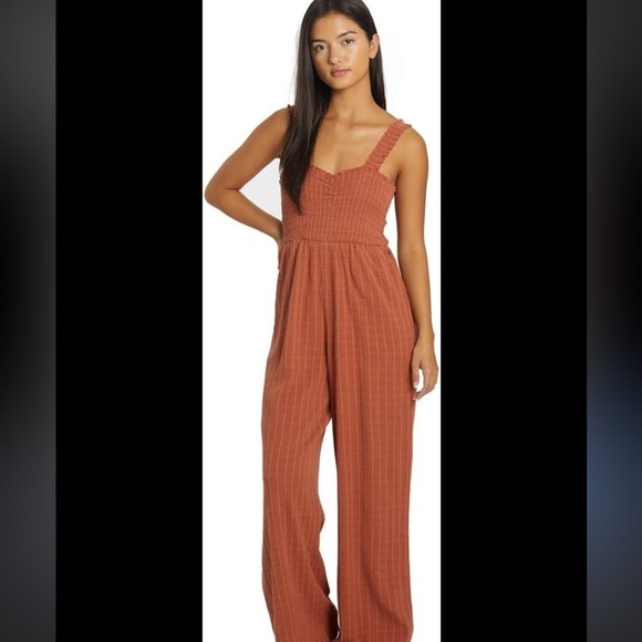 Roxy Adventure Bound Woven Tank Jumpsuit Rust Orange Size L NWT - Picture 3 of 10